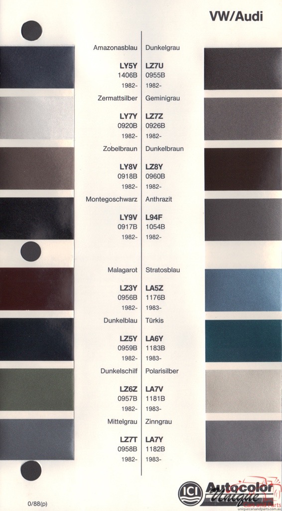 1982 - 1985 Volkswagen Paint Charts Autocolor 1